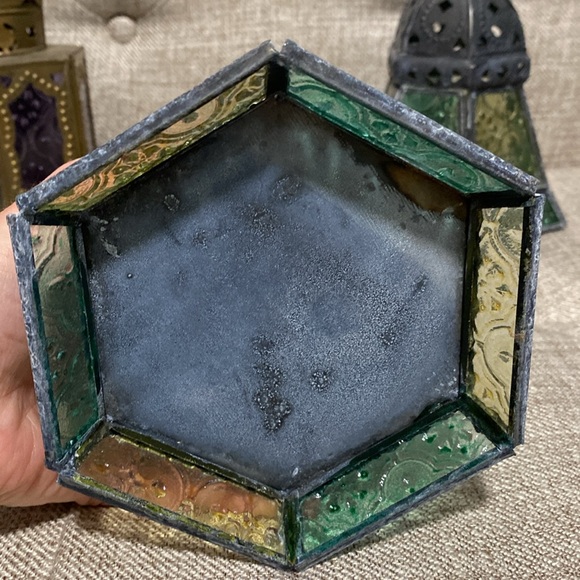 Rustic Lanterns green/Purple Stain Windows set of 4 - Picture 8 of 10